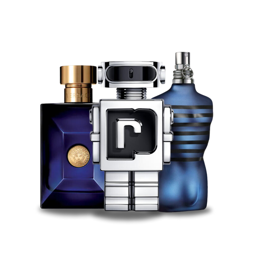 PAGA 1 RECIBE 3 - Kit 3 Perfumes: Versace DYLAN BLUE, Paco Rabanne PHANTOM, Jean Paul Gaultier ULTRA MALE 100 ml